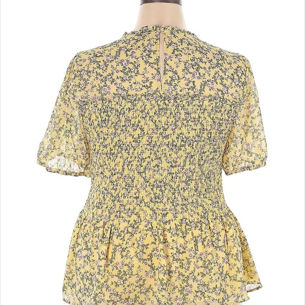 Chiffon Ruffle Mock Neck Smocked Crop Top - Picture 6 of 6